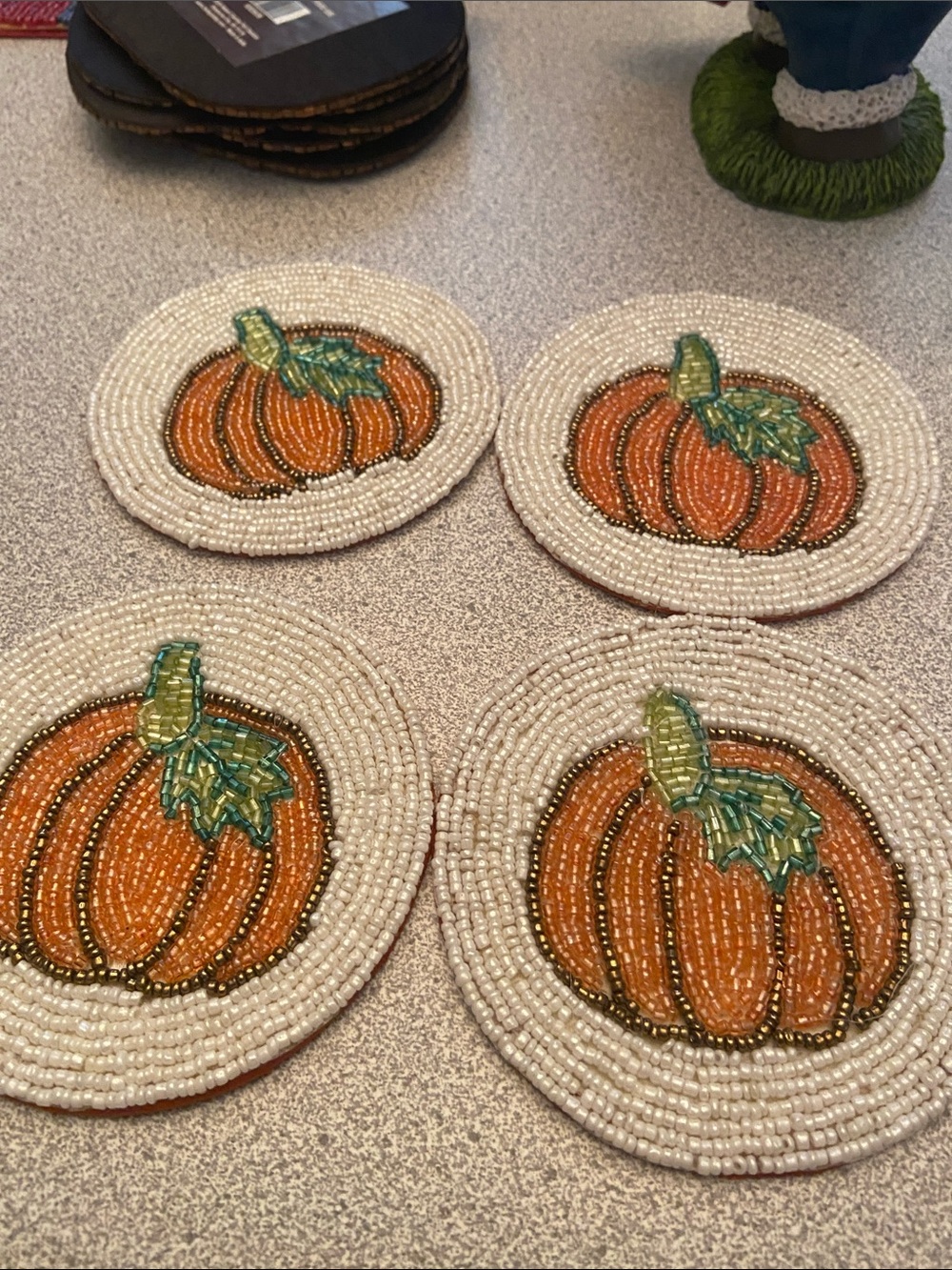 Hand-Beaded Pumpkin Coasters - Set of 4